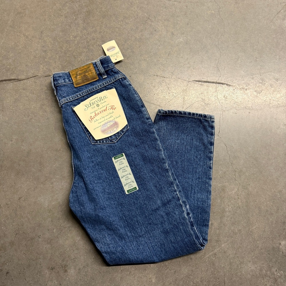 St Johns Bay Relaxed Fit Jeans 10P Petite Navy Stone High Rise Tapered NWT